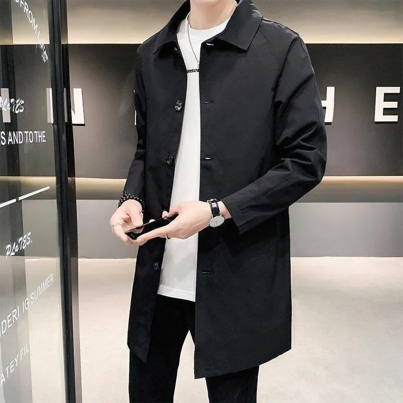 

Casual British Style Mid-Length Jacket Coat Men's Spring Autumn New Fashion Outerwear Standard Fit Other Material 100%