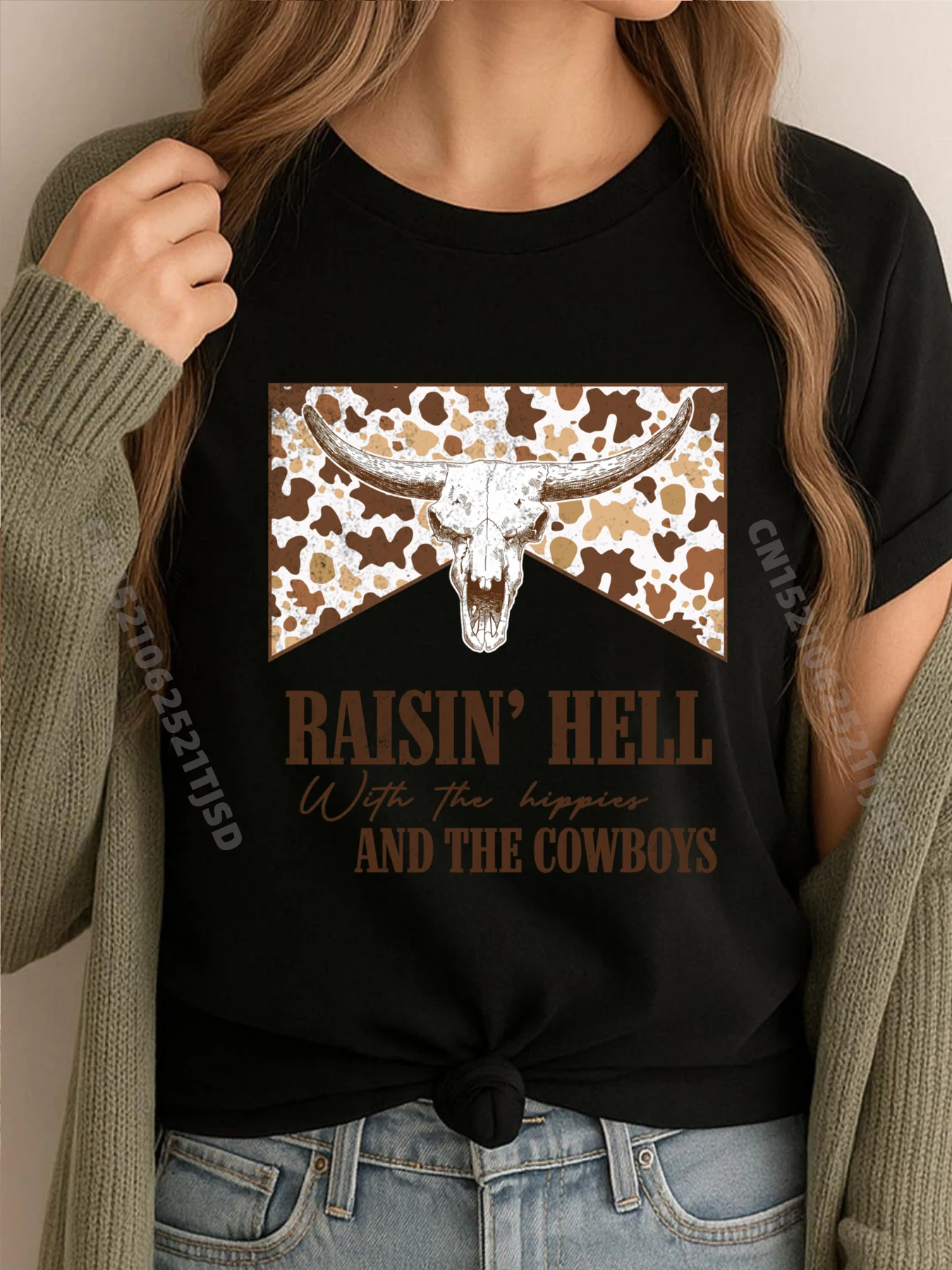 

Raising-Hell With The Hippies And Cowboys Одежда для кантри-музыки Мужская хлопковая футболка Ретро стираная футболка с принтом