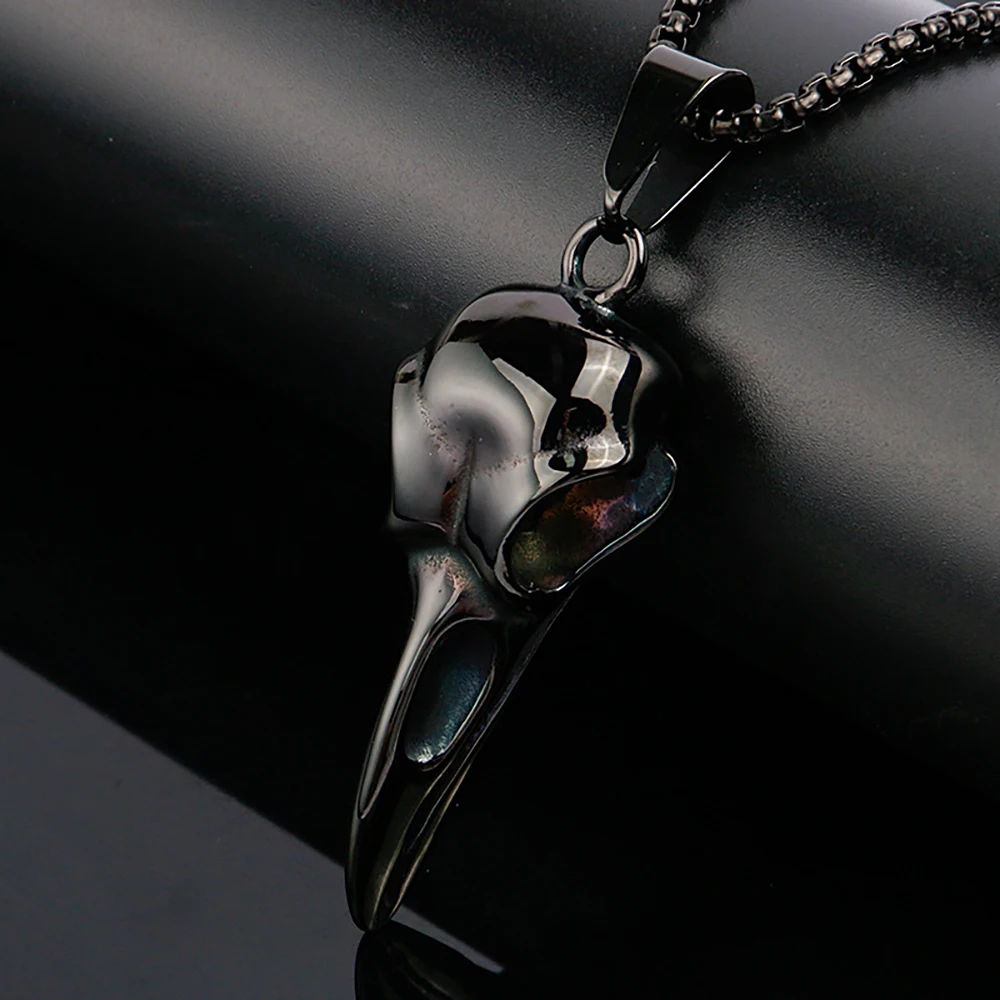 Retro Viking Raven Skull Pendant Necklace for Men Women 316L Stainless Steel Crow Skull Necklaces Fashion Jewelry Gift Wholesale