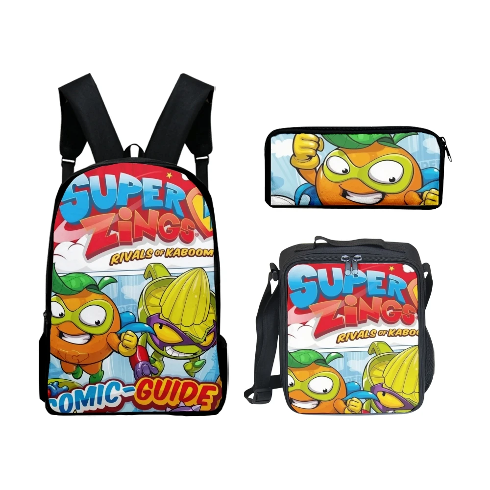 Lusso popolare divertente lusso Superzings stampa 3D 3 pezzi / set borse da scuola per alunni zaino per laptop zaino borsa per il pranzo astuccio