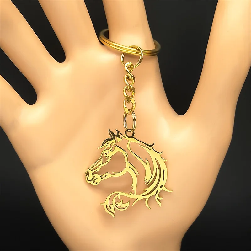 Hollow Horsehead Animal Keychain for Women and Men, Gold Silver Stainless Steel Horsehead Pendant, Keychain Jewelry