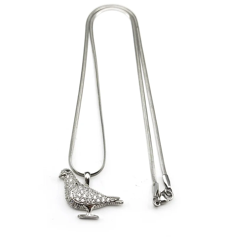 Silber Farbe Friedenstaube Kupfer Anhänger Halsketten Taube Zirkon Vogel Anhänger für Frauen Tier Edelstahl Kette Schmuck ﻿ – Detail 4