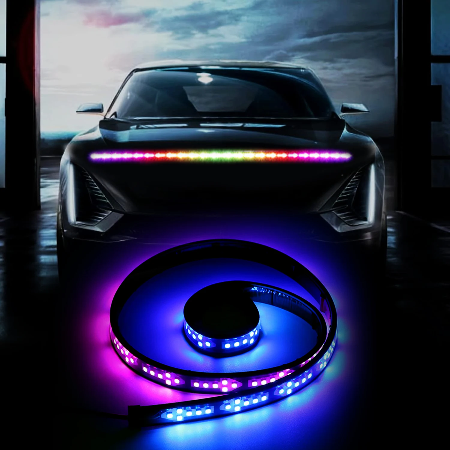 

Дневные ходовые огни Сканирование запуска капота автомобиля Декоративные фонари Автоматическая направляющая капота двигателя Декоративная окружающая лампа