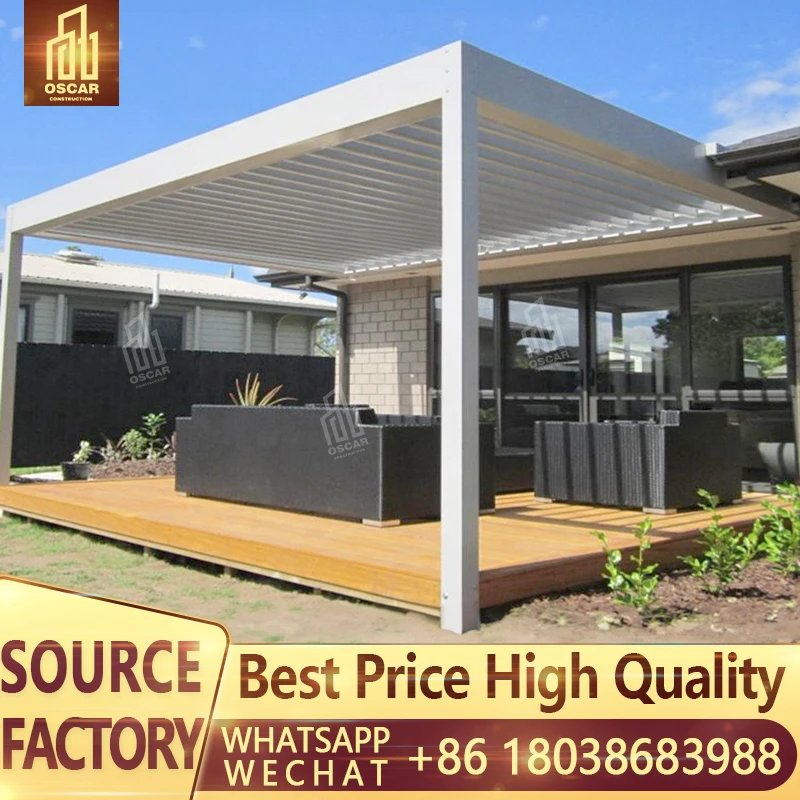 Motorised Louvred Roof Luxury Terrace Outdoor Gazebo Rainpoint Snow-Resistant Aluminum Bioclimatic Shade Pergola