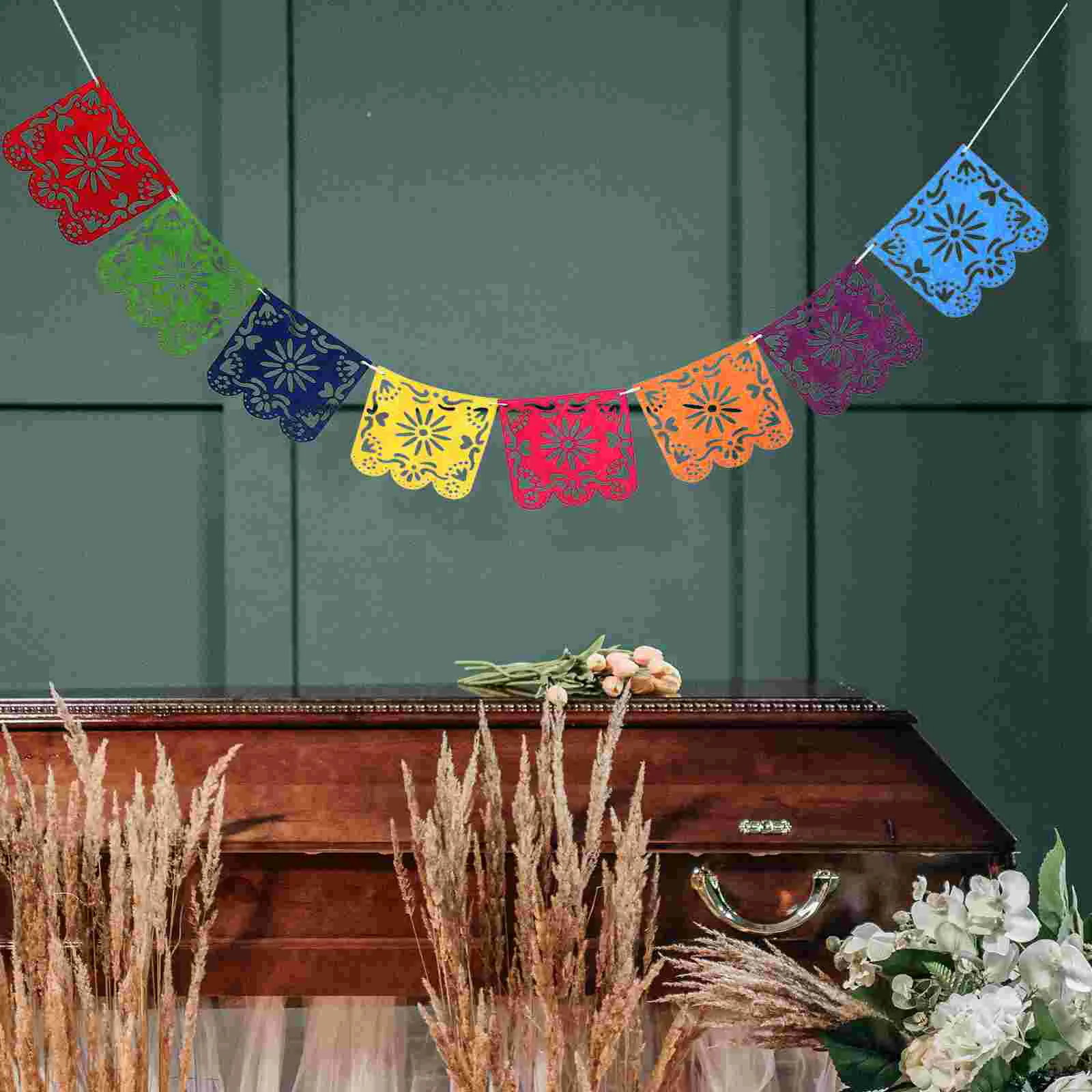 Day of the Dead Decoration Hollowed-out Square Garland Plastic Bunting Banners Multicolor Mexican Banner - Ms01