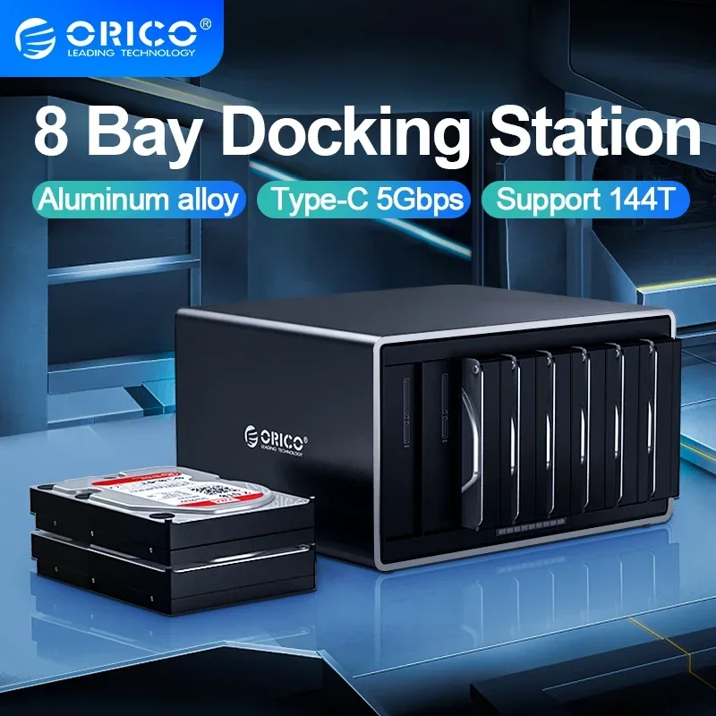 ORICO NS800C3 3.5'' 8 Bay Type-C HDD Enclosure SATA To USB 3.1 HDD Docking Station Support 128TB 5Gbps UASP HDD Case