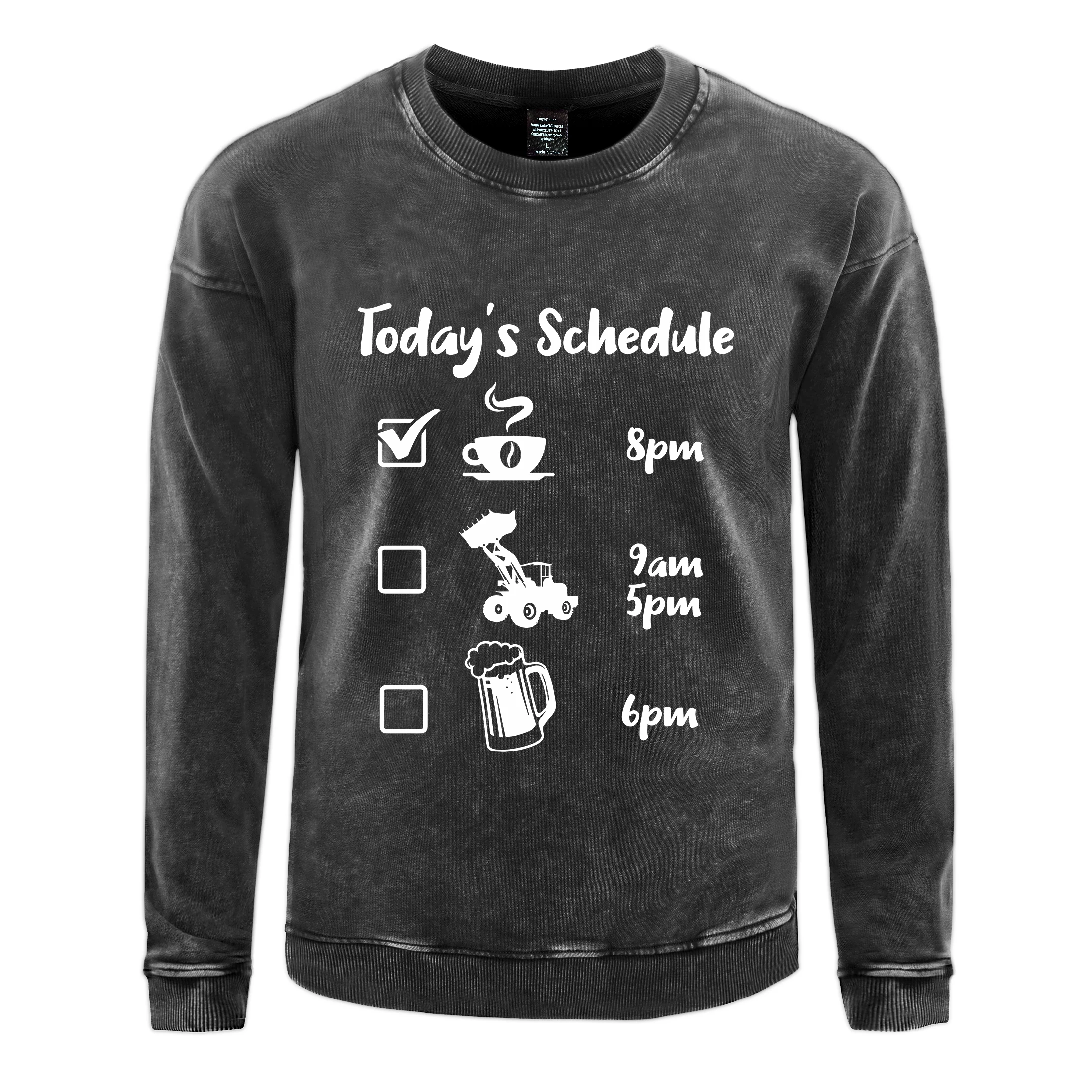 

Fashion Men's Washed Sweatshirt Today'S Schedule Funny Printing Pullover Oversize Cotton Street Hoodie Winter Couple Clothes