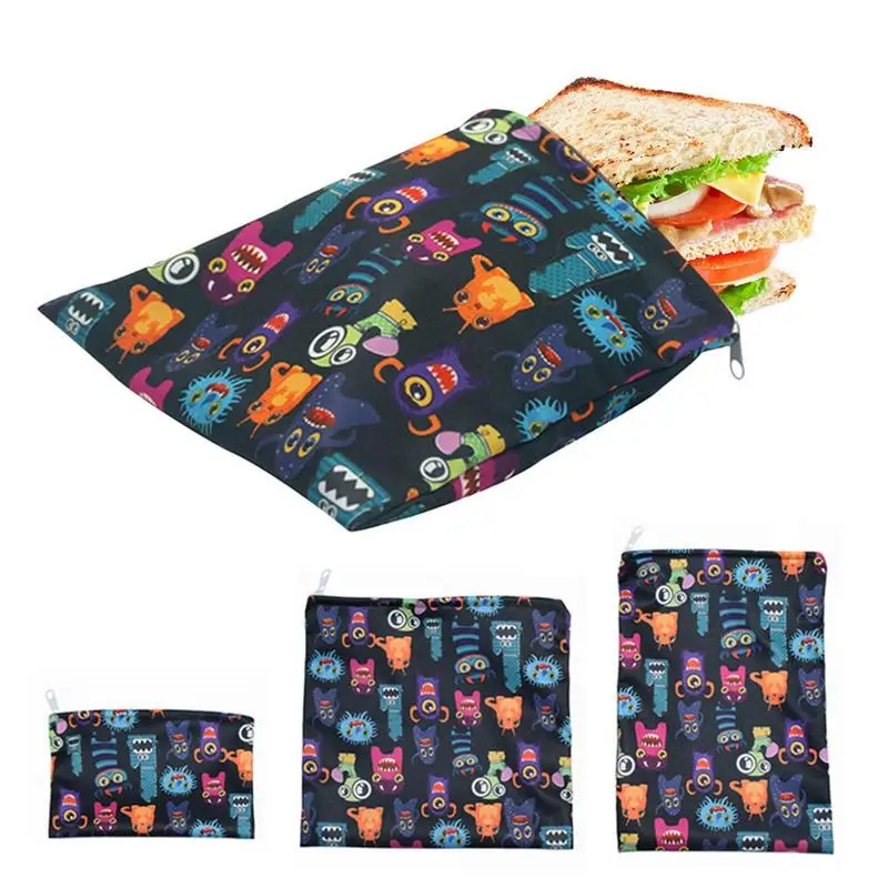 

Cloth Snack Bags 3pcs Reusable Bags For Sandwich Dishwasher Safe Zipper Bag For Home School Office Picnic Camping Hiking Durable