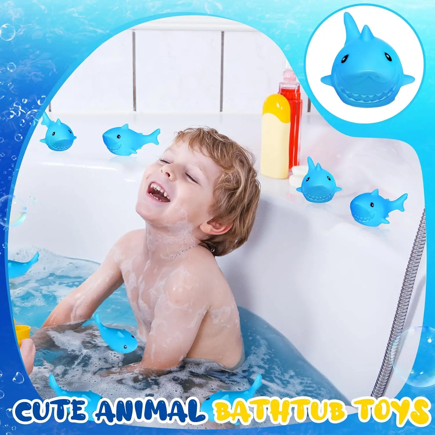 50-300Pcs Rubber Sharks for Kids Blue Shark Bath Toys Cute Floating Squeaky Mini Rubber Sharks for Shower Classroom Prizes