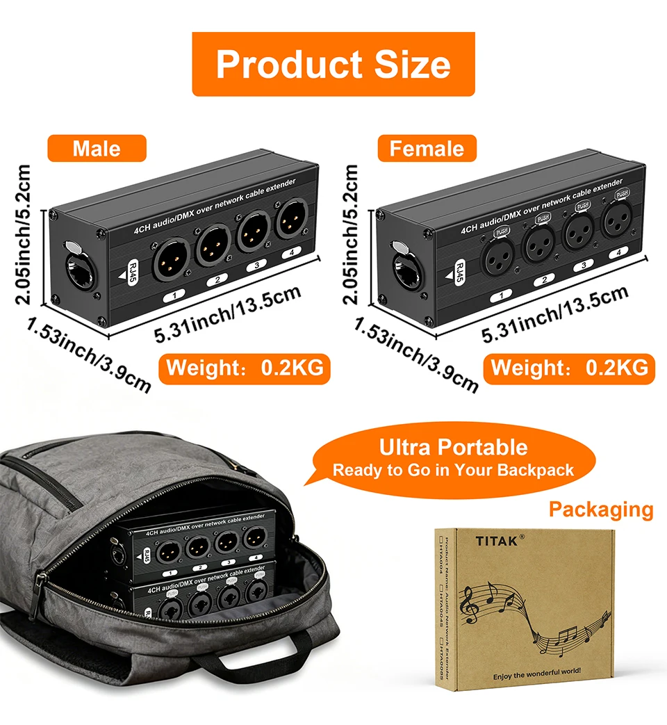 4-Kanal 3-Pin XLR DMX Audio Extender STP Cat5 Cat6 DMX512 Netzwerk-Signalverstärker für Live-Bühnen-Audio und Aufnahmestudios – Detail 8