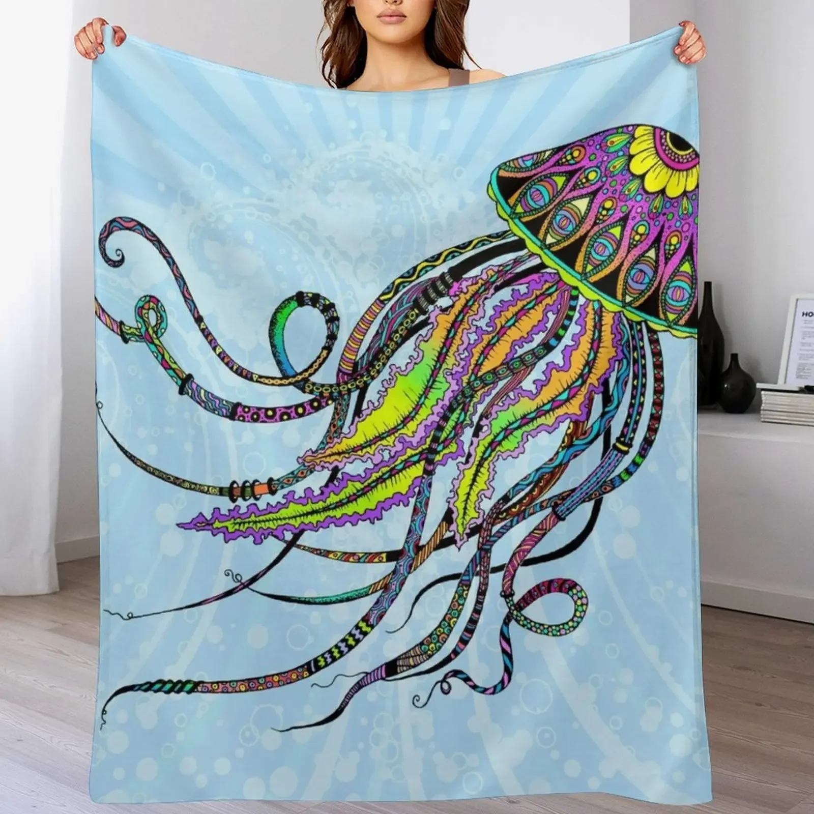 

Electric Jellyfish Throw Blanket Retros Thermals For Travel manga Picnic Blankets