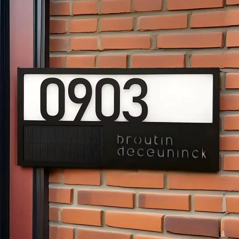 

Customized Solar House Number Sign LED Outdoor Laser Cut Acrylic Door Plate Personalized Exterior Family Address Sign