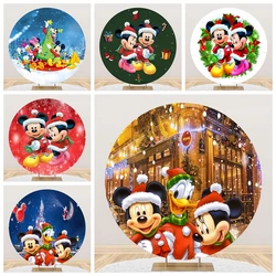 Christmas Disney Mickey And Minnie Background Round Custom Kids Happy Birthday Decor Prop Xmas Family Party Photography Backdrop