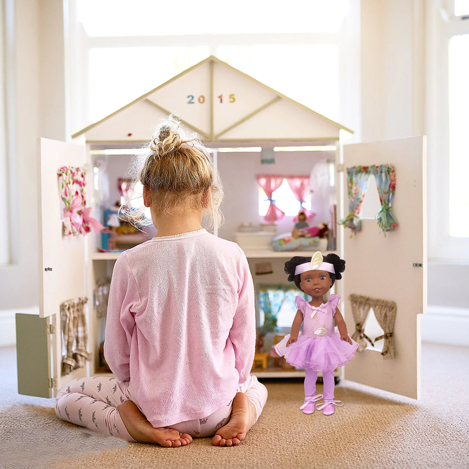 1Set Balletkostuum voor 14 inch roze Tutu Turnpakje Outfit met hoofdband Danskleding Set voor kinderen Rollenspelplezier