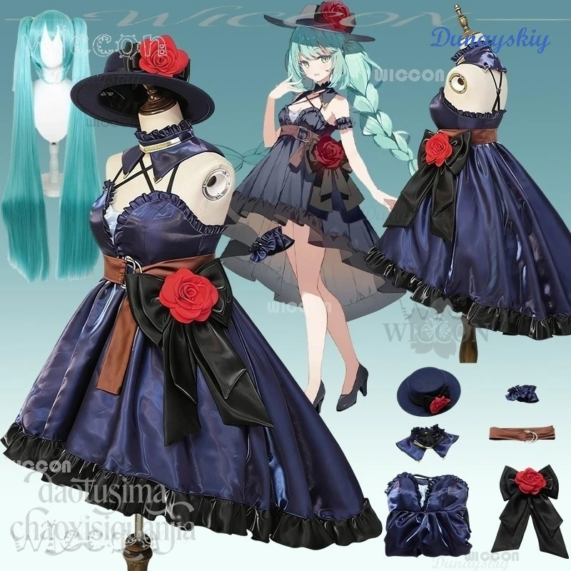 

Костюм для взрослых, аниме-косплей из игры Project Sekai, платье без рукавов Mikk, темно-синее, готические аксессуары, на Хэллоуин, карнавал