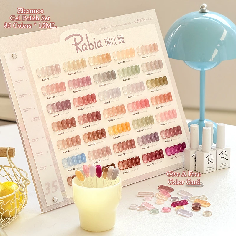 35pcs Rabia Jelly Gel Polish Set Sheer Translucent Mixed Color UV LED Soak Off Semi Permanent Nail Art Manicure Lacquer Kit