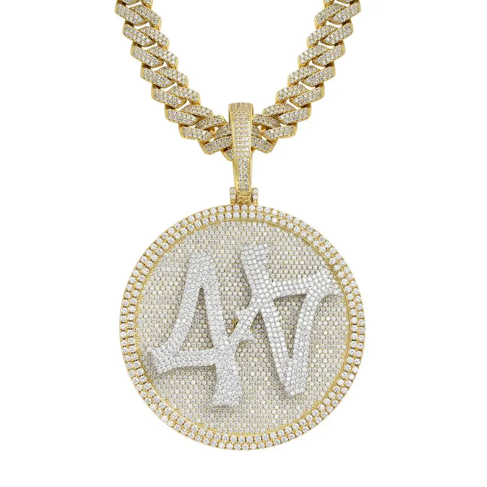 Hip Hop Claw Setting AAA+ CZ Stone Bling Iced Out Big Rotatable 44 Round Pendants Necklaces for Men Rapper Jewelry Drop Shipping