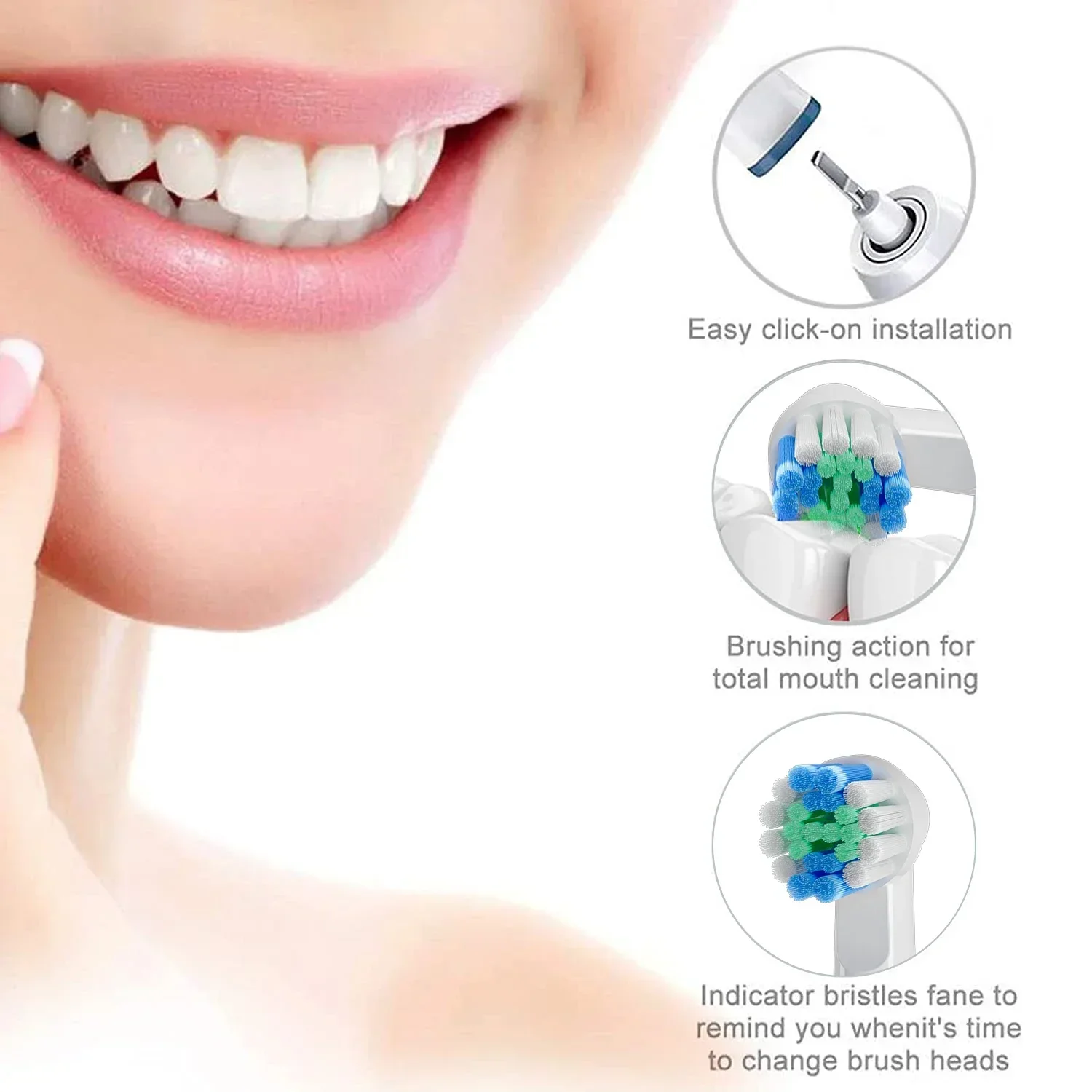 Electric Toothbrush Rotating Round Head 3 Modes USB Fast Rechargeable Adult Soft Bristled 8 Replaceable Brush Head