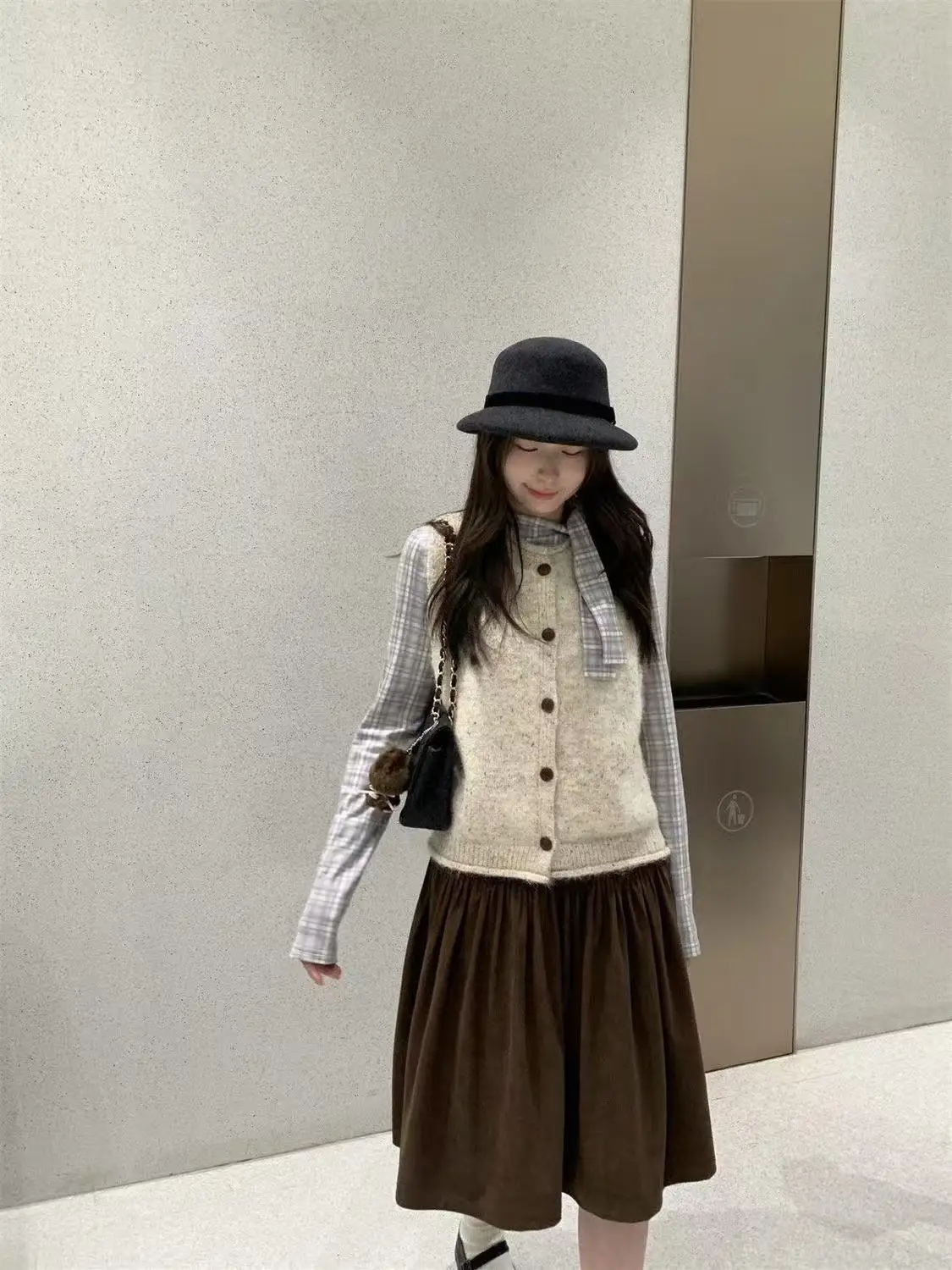 

Круглый вязаный открытый кардиган в стиле ретро, жилет, свободный клетчатый женский комплект irt Student Academy Sle Long Sve на пуговицах