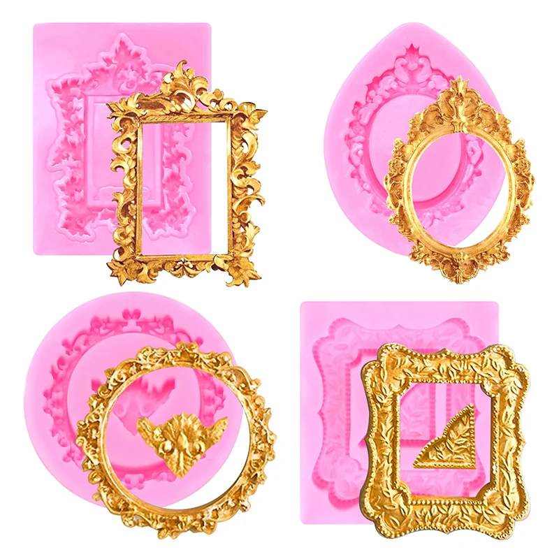 Silicone Craft Molds with 4 Frame Shapes for Chocolate; Molds for Mini Air-drying Clay; Polymer Clay Molds