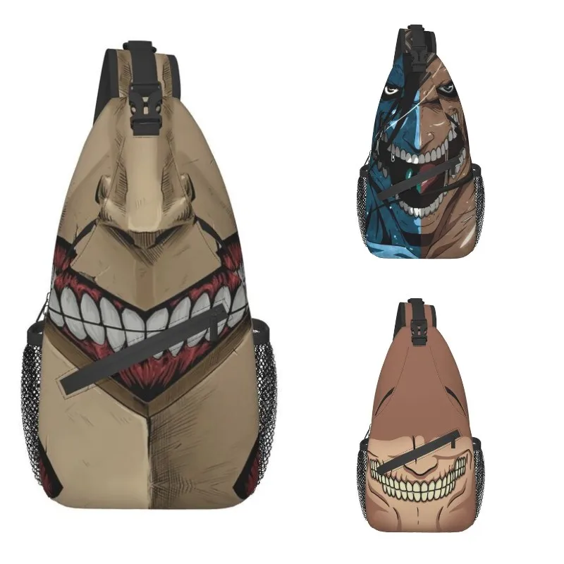 Fashion Face Of Armored Titan Attack On Titan Sling Crossbody Backpack Men Shoulder Chest Bags for Camping Biking