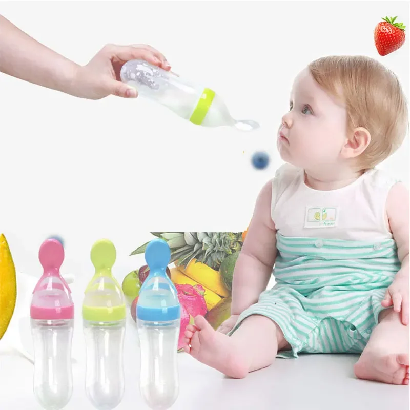 Safe Useful Silicone Baby Bottle With Spoon Food Supplement Rice Cereal Bottles Squeeze Spoon Milk Feeding Bottle Cup