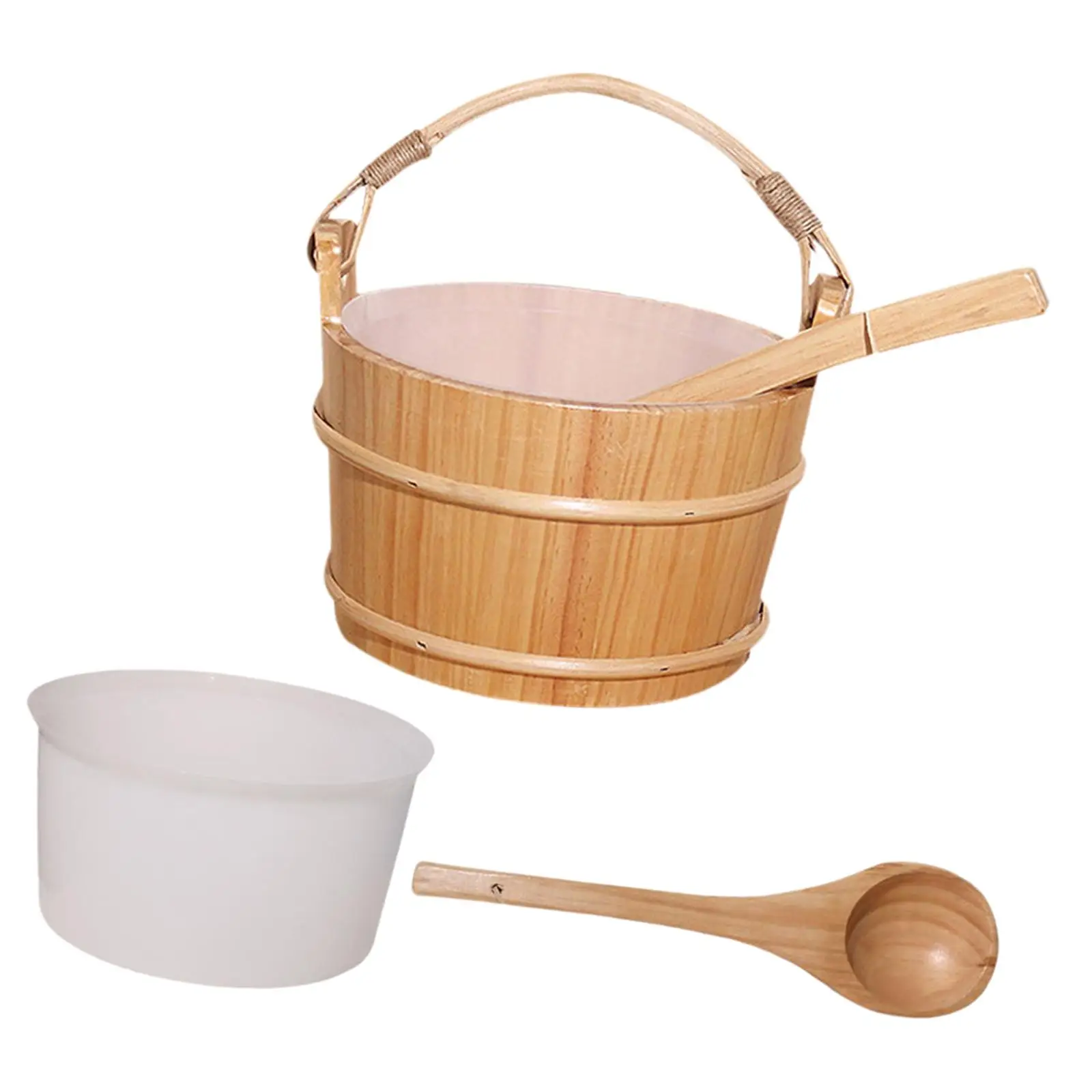 Sauna Bucket and Ladle Set Sturdy Multifunctionlal Rope Handle Sauna Accessories for Bathroom Hotels SPA Centers Home Houses