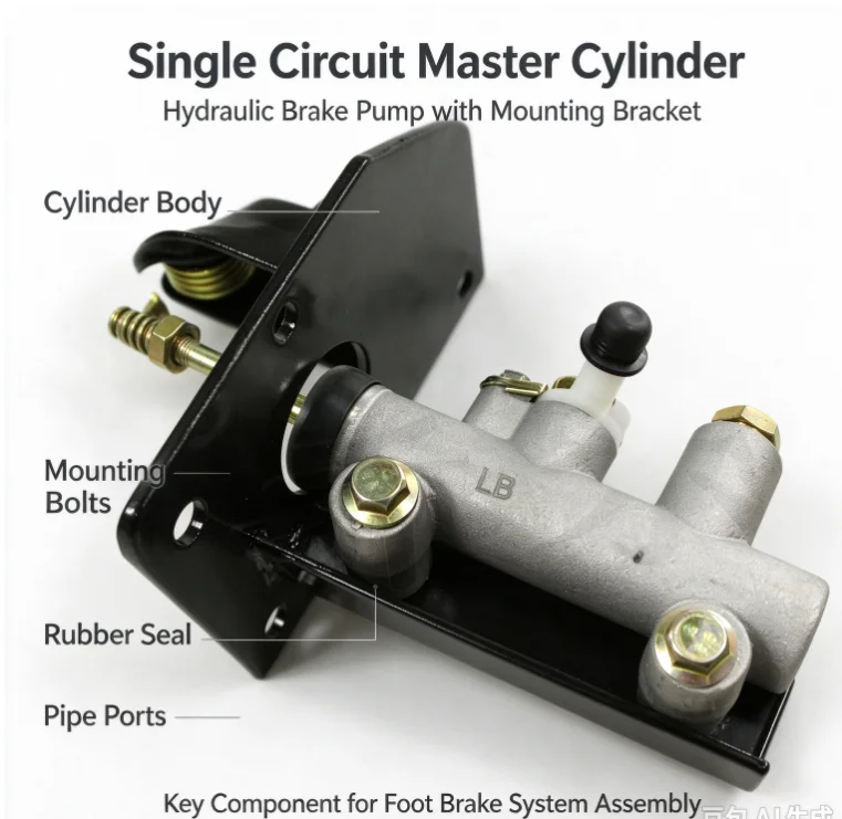 Brake Pedal Assembly with Master Cylinder, Single Circuit Foot Brake Unit, Hydraulic Brake Switch for Low-Speed Electric Vehicle