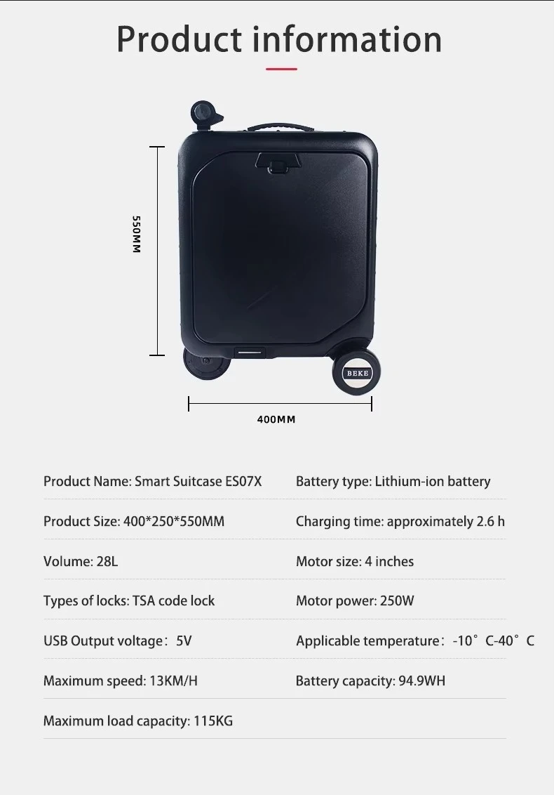 Smart Business Electric Riding Luggage Suitcase 360° Wheels with USB Charging Sports Style view 4