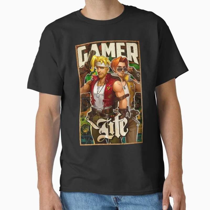 

80s Vintage video game Arcade Metal Slug Character Retro shooting gaming pixel art gift T shirt for men Large size Tops S-6XL