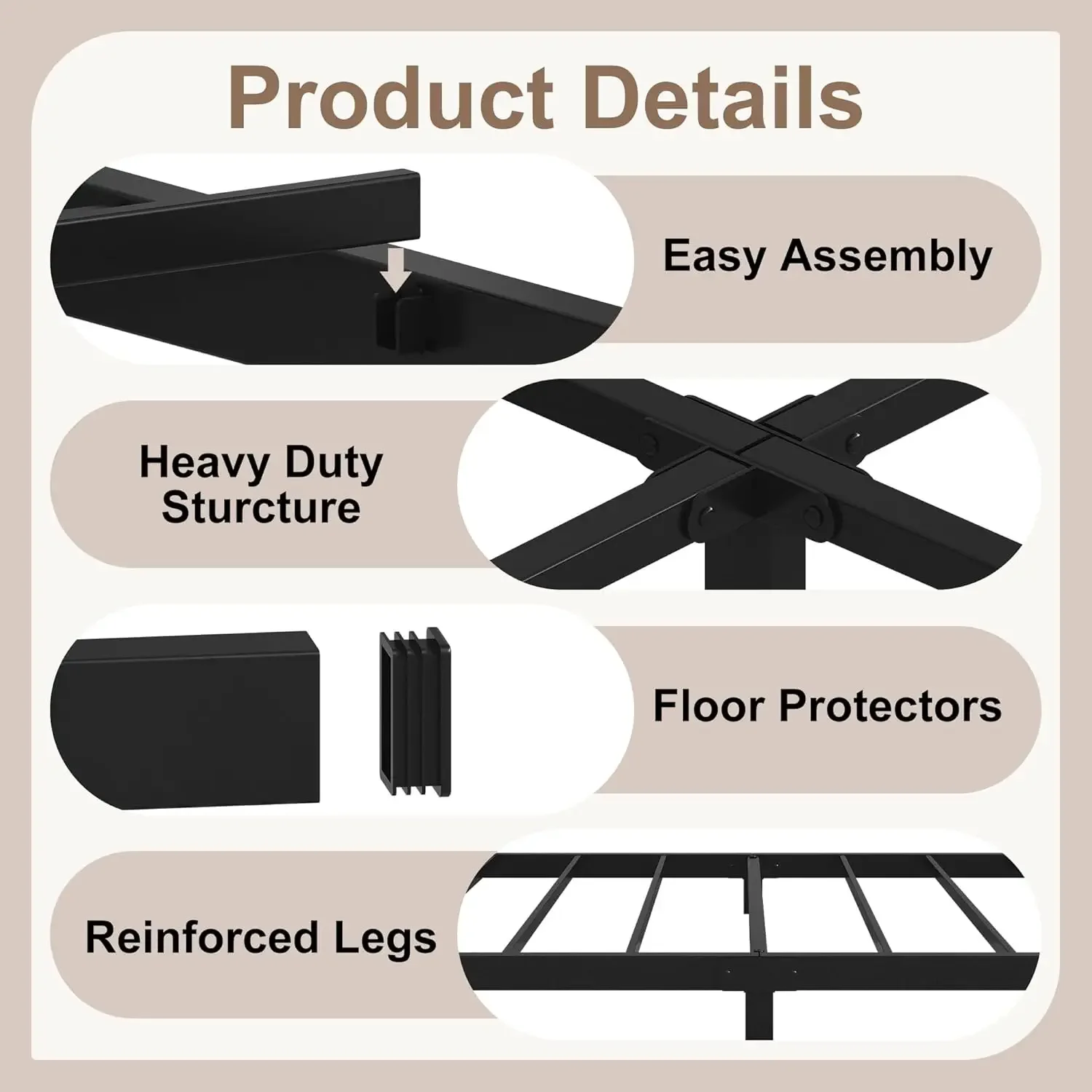 Heavy Duty Full Size Bed Frame Low Profile, No Box Spring Needed, Easy Assembly, Noise Free, Black