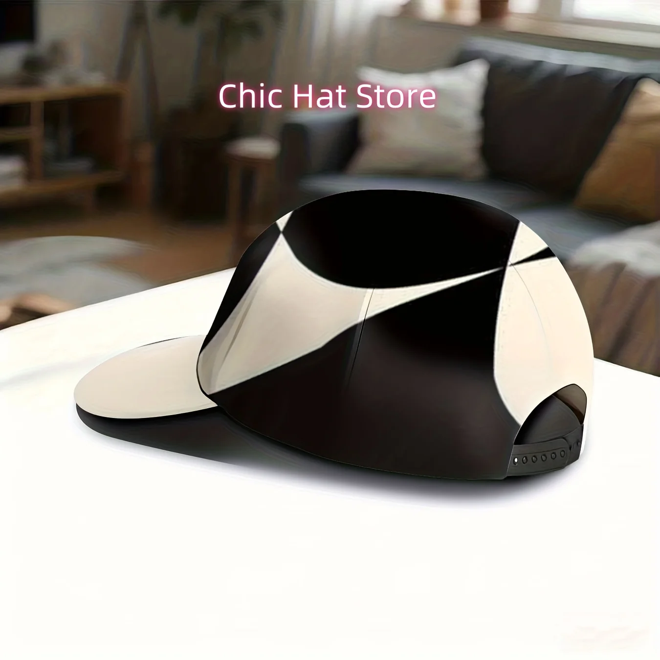 Baseball Cap Featuring an Abstract Design in Black And White, with a Geometric Line Pattern. This Stylish And Modern Hat Is Adju