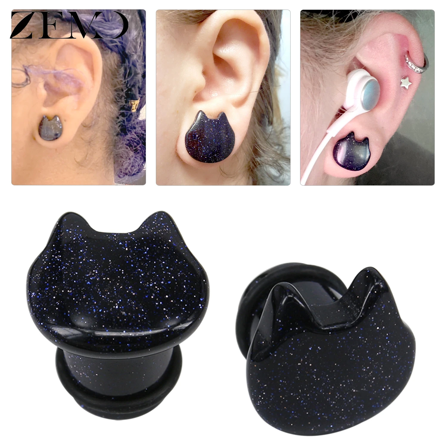 

ZEMO 2pcs/lot Lovely Cat Natural Stone Ear Plugs And Tunnel Women Men Flesh Stretcher Expander 6-16MM Ear Gauges Helix Piercings