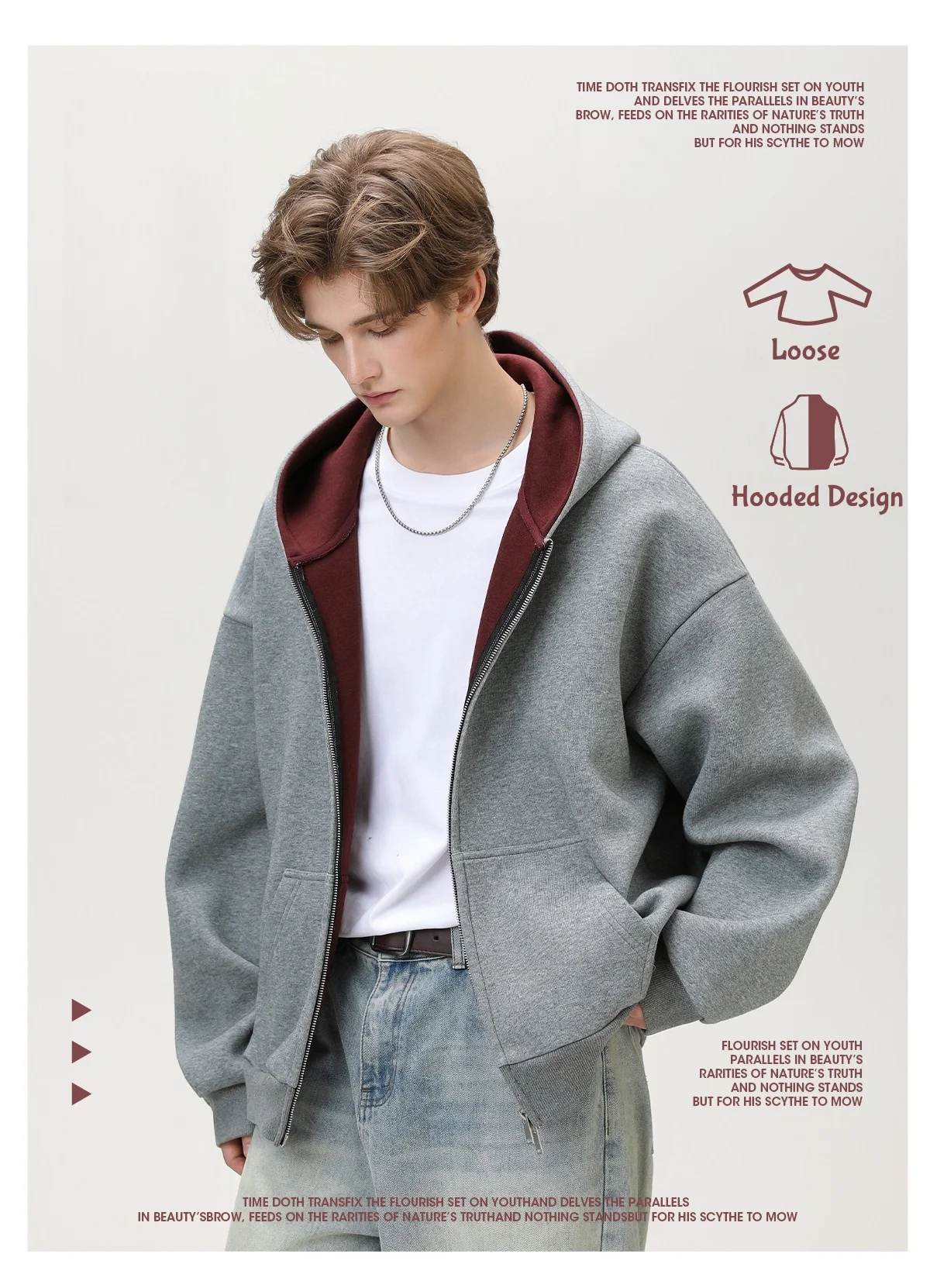 

Heavyweight Color Clash Lined Hooded Sweatshirt Men and Women Autumn Winter Sports Loose Cardigan Jacket Casual Coat