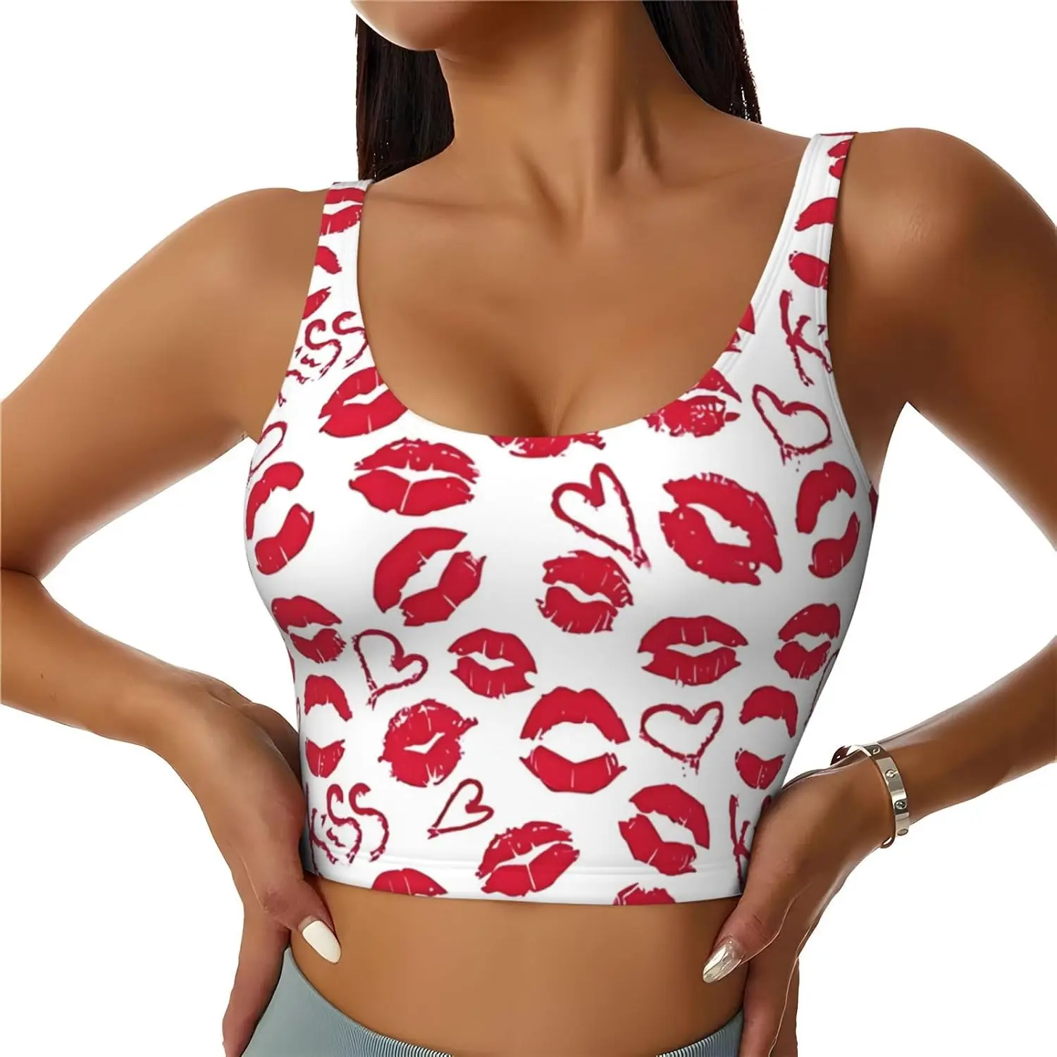 Scoop Neck Women Sports Bras U Back Yoga Crop Tank Tops Removable Pads Fitness Exercise Workout Running