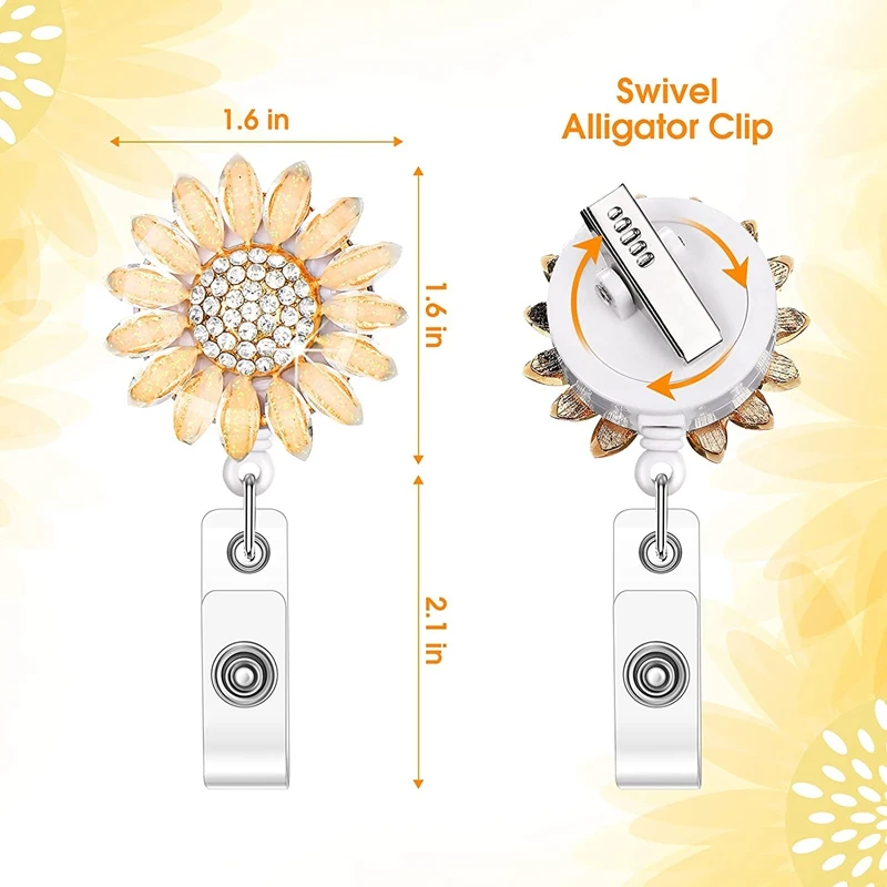 4 Pieces Butterfly Rhinestone Badge Reels Retractable Crystal Sunflower Badge Holder Name ID Badge Holder With Clip