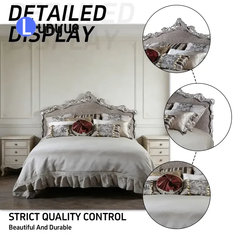 Custom Solid Birch French Antique Double Bed High Headboard Upholstered Fabric Adjustable Tilt Bedroom Furniture Elegant