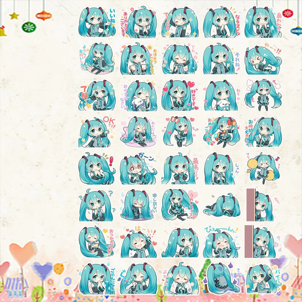 40pcs Hatsune Miku Sticker Pack Waterproof Phone Case Cartoon Journaling Stationery Kawaii Packaging Kawaii Laptop Skin Sticker