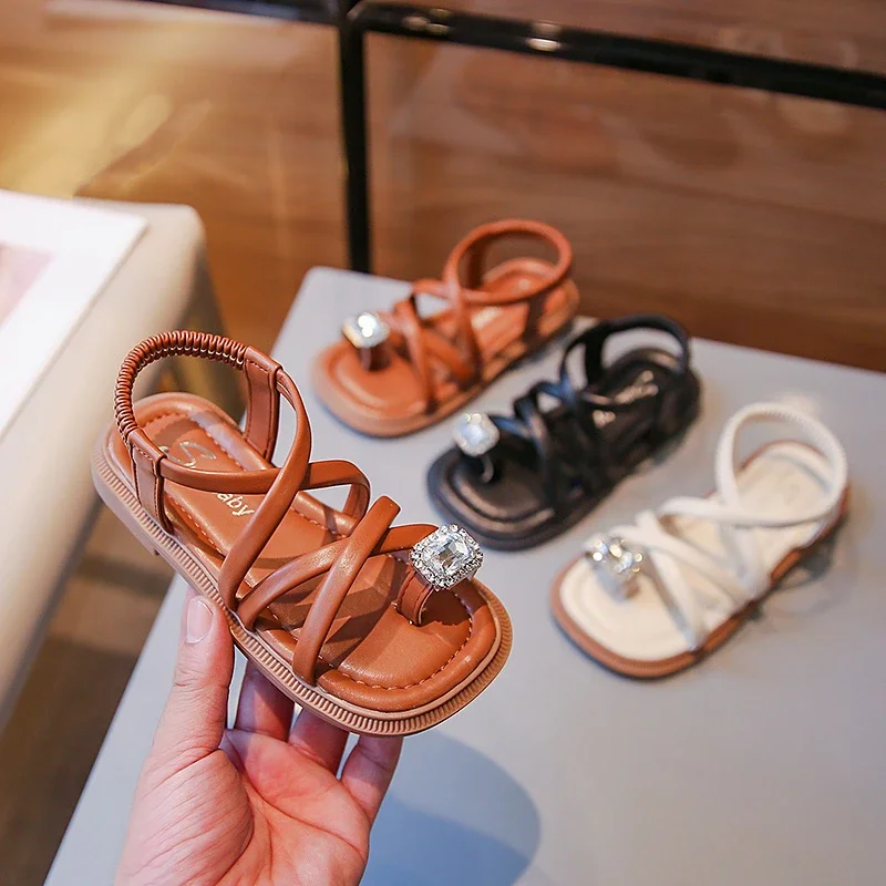 

Summer Girls Flat Sandals Fashion Rhinestone Kids Clip-toe Slippers Non-slip Versatile Children Causal Beach Shoes Hollow-out