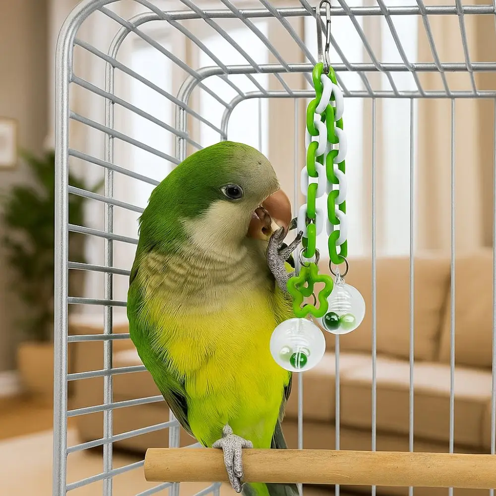 

Bite Resistant Parrot Hanging Ball Toy Colorful with Bells Bird Chewing Toy Transparent Ball Birdcage Pendant Playing