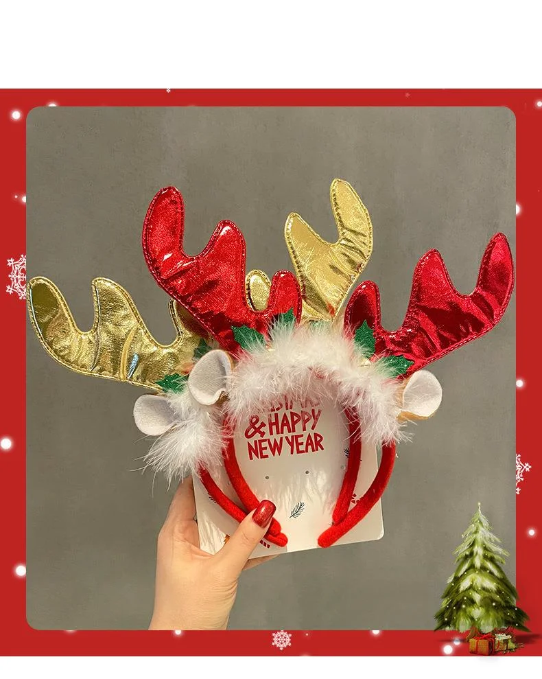 Weihnachtsclips für weibliche Hirschgeweihe, dekorative Geschenke, große Schleifen-Stirnbänder, Haar-Accessoires, Kopfbedeckungen_voghion.com