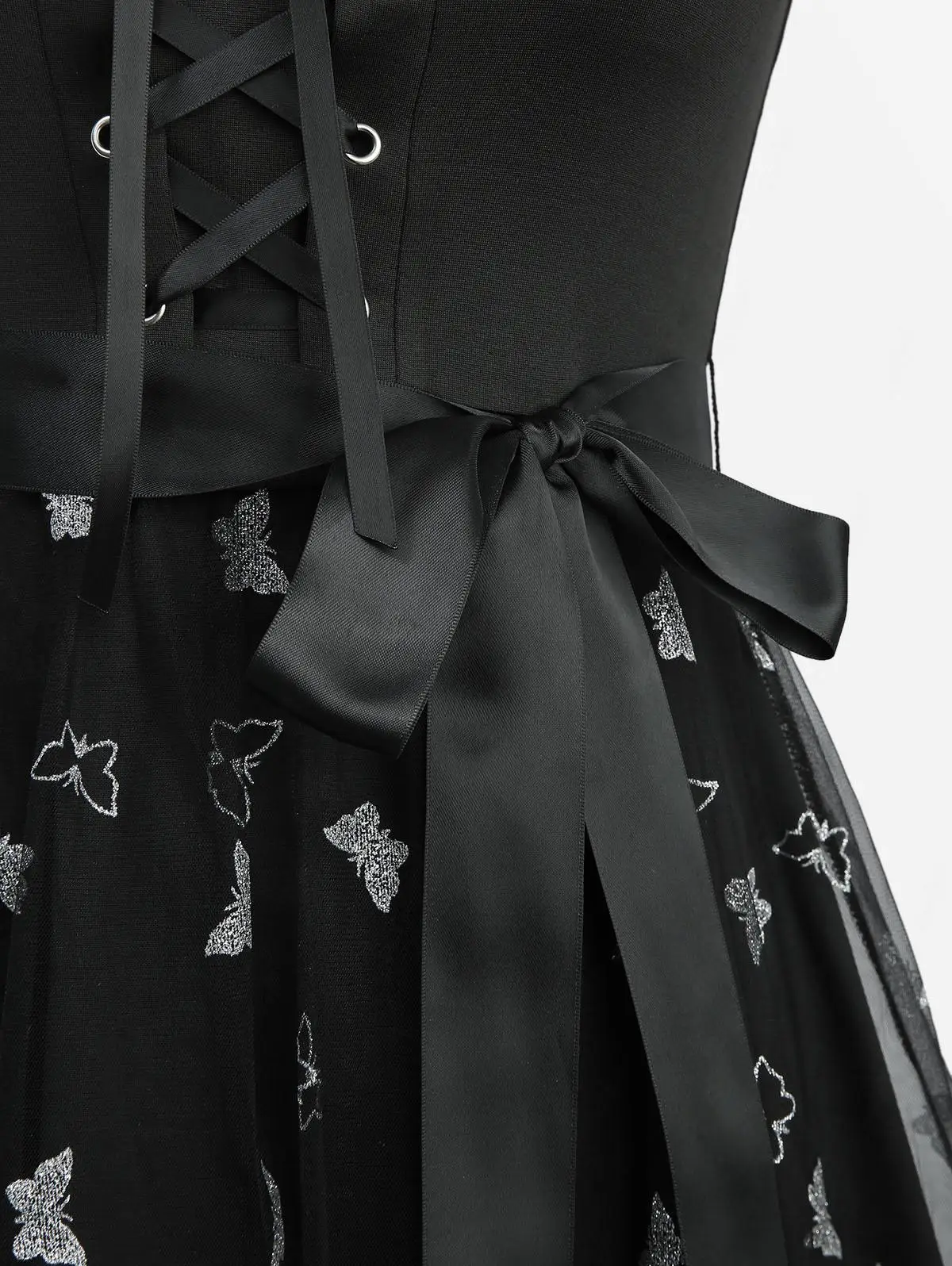 Vestido Cami A-Line com Estampa de Borboleta em Hot Stamping Prateado, com Cinto Removível, Vestido Casual Sem Mangas para Mulheres Verão 2026