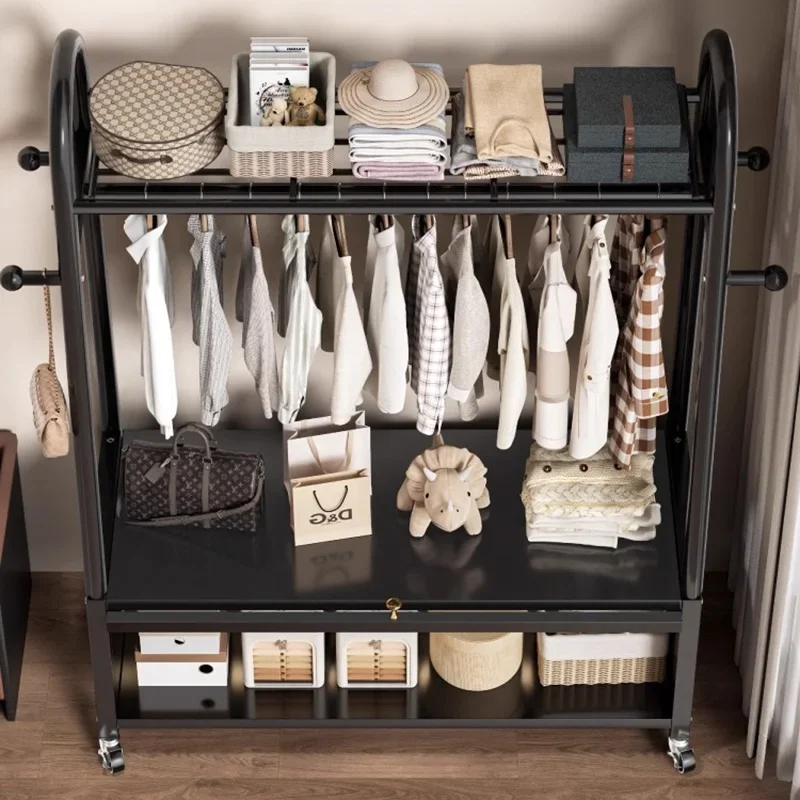 Wall Mount Wheels Clothes Rack Place Saving Aesthetic Dust Protector Layered Clothes Rack Hanger Closet Percheros Home Furniture