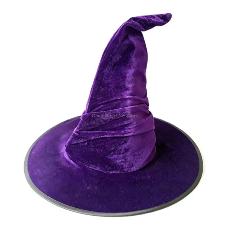  Classical Witch Costume Hat Pleated Pointed Wizard Hat for Halloween Party Wear