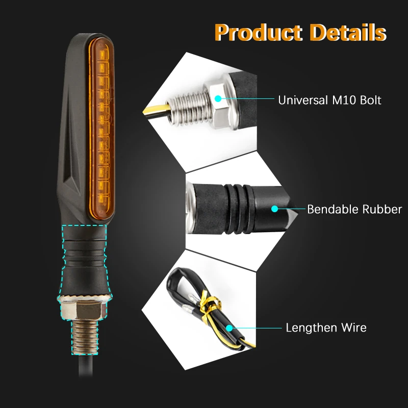 LEDモーターサイクル点滅ライト,3 35smdターンシグナル,側面方向指示器,曲線ライト,ユニバーサルm10ボルト