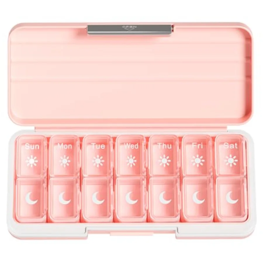 

Am Pm Pill Organizer 7 Day, Weekly Pill 2 Times a Day, Medicine Pill Organizer wit Separate Compartment, Travel Pill Dispenser