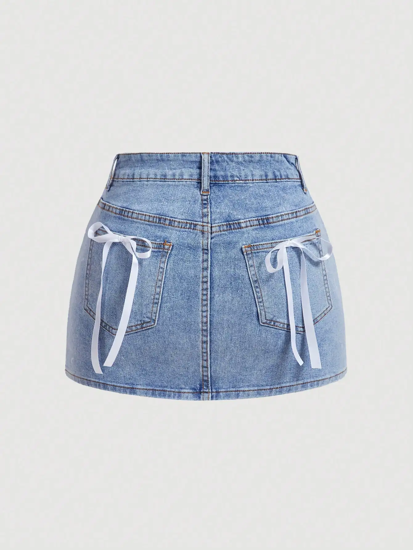 Bow Decor Denim Mini Skirt For Summer