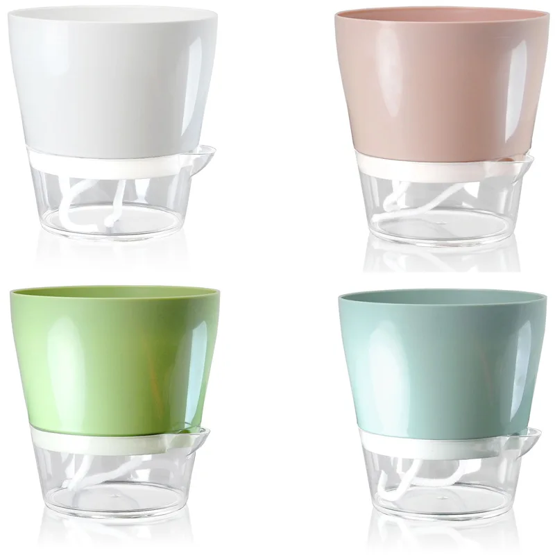 Lazy Flower with Drainage Hole Self Watering Flower Pot with Clear Saucer Reservoir for Indoor Plants Plant Pot Transparent Deep