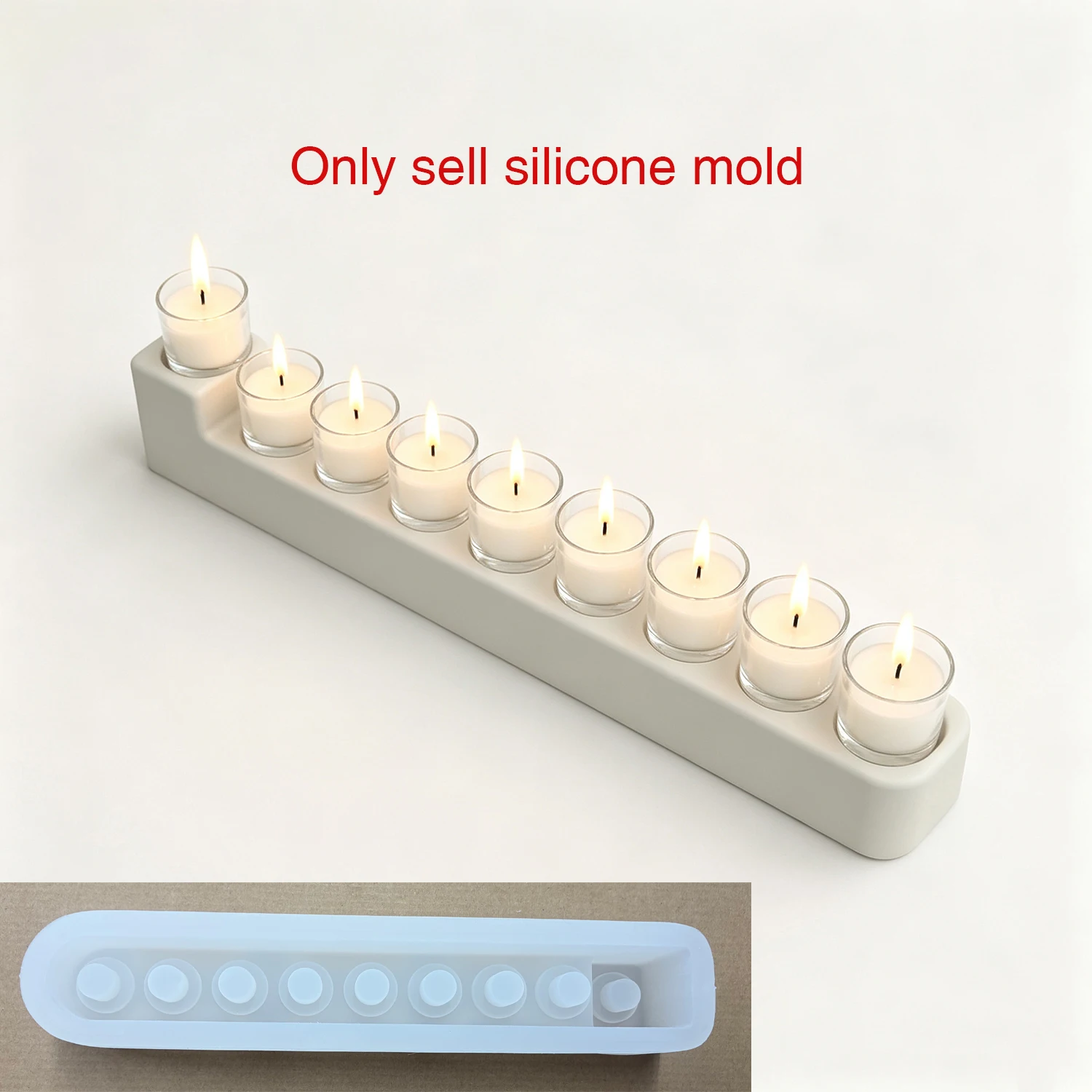 Silicone Mold For 9 Holes Rectangular Hanukkah Menorah Candle Holder DIY Plaster Concrete  Jewish Holiday Candlestick Craft Mold
