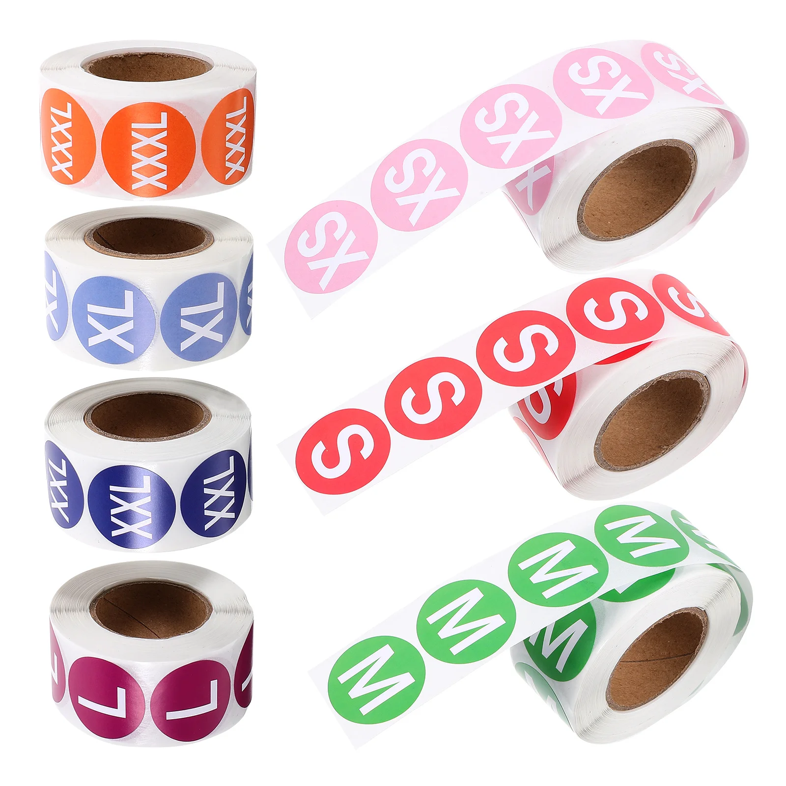 

7 Rolls Size Sticker Label T-shirt Stickers Round Self-adhesive Coated Paper for Garment Clothing